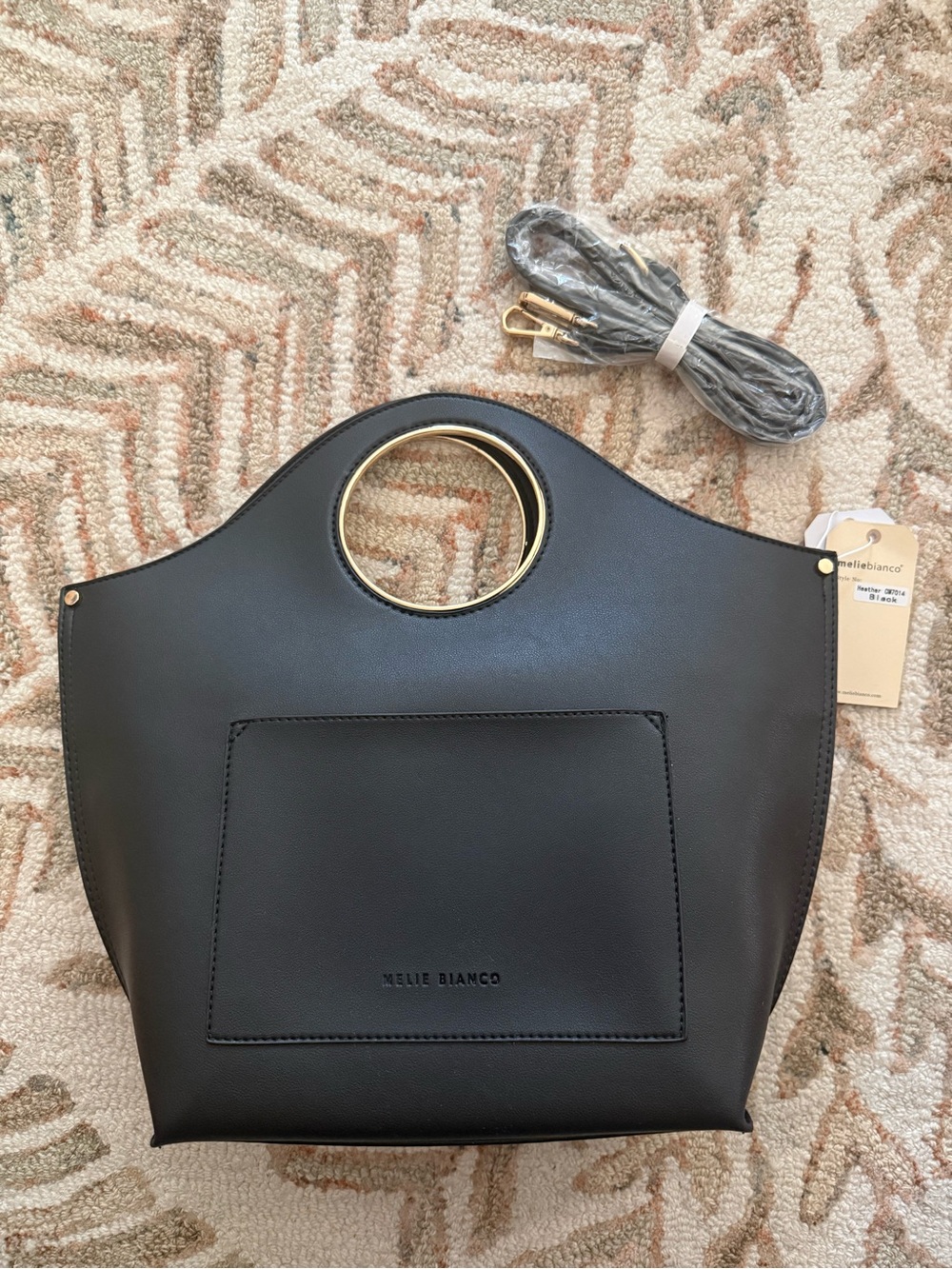 NWT Anthropologie MELIE BIANCO Black Vegan Leather Circle-Handle Tote